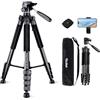 Rollei Compact Traveler Star S4 Treppiede, 188cm Treppiede Fotocamera Leggero in Alluminio con Testa Girevole a 3 Vie Cavalletto Fotografico per Fotografica e Smartphone con Supporto per Telefono