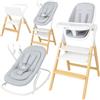 Twinly - Seggiolone Pappa Evolutivo 5 in 1 Multifunzione Funzione Dondolo, Torre di Apprendimento, Sedia - dalla Nascita 0m+ - Pieghevole e Ergonomica in Legno di Faggio- Alaia