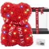 Orsetto di Rose Rosse Finte con LED da 16x17x20 cm