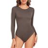 TOMEEK Body Donna Elegante Manica Lunga Bodysuit Intimo Modellante Donna Contenitive Scollo Rotondo Sexy Shapewear Invisibile Perizoma Pancia Piatta Shaper(Marrone,S)