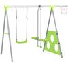 AIYAPLAY Gioco per Bambini 4 in 1 con 2 Altalene da Giardino, Canestro e Porta da Calcio, 215x180x182 cm, Verde e Grigio