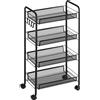 HOMCOM Carrello Cucina 4 Ripiani Rimovibili, 4 Ganci, Ruote Scorrevoli, Acciaio e Plastica PP, 45x26.5x84 cm - Nero|Aosom