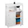 Relaxdays Mobile da Bagno, Armadietto Legno MDF, HLP: 80x60x29 cm, Mobiletto da Terra, 2 Ante e Scaffale Aperto, Bianco