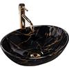 Rea LAVABO DA APPOGGIO SOFIA MARMO NERO Lavandino bagno 410 x 345 x 150 mm in Ceramica (Nero lucido, imitazione marmo)