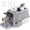 FRETONBA Lettiera Gatto Grande in Acciaio Inox, 26L Grande Capacité Toilette per Gatti, Lettiera Gatto Bordi Alti, Chiusa Antiodore, Facile da Pulire, Lettiere con Coperchio, Pedale, Spatola, Grigio