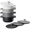 Navaris 4 Mini Cocotte Monoporzione Ghisa - Set Pirofile - Pirofila Microonde - Pentola da Forno - Ciotola con Coperchio - Cocottine - Ciotole Crema Catalana - per Zuppa di Cipolle