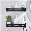 maifey Mensola Doccia Nero Set di 2, Portaoggetti Doccia Senza Foratura Mensole Metallo Bagno a Parete Con Ganci, Scaffale da Muro per Shampoo, Antiruggine