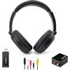 Queemie Cuffie TV Senza Fili con Trasmettitore USB per Anziani, Bluetooth Cuffie Over-Ear, Batteria 30 Ore, Archetto Retrattile Ultra Leggero Cuffie Senza Fili, Supporto Uscita Audio Coassiale Ottica RCA USB