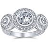 Bling Jewelry Anello di fidanzamento personalizzato in stile vintage Art Déco con tre pietre passato presente futuro, circolo halo con zirconi cubici AAA rotondi solitari per donna in argento sterling .925