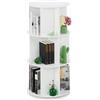 Relaxdays Libreria Girevole, 15 Scomparti in MDF, 104x50 cm, 3 Ripiani Porta Libri e CD, Torre Colonna Rotante, Bianco