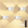 FULEN Lampada da Parete con Sensore di Movimento con Telecomando, 3 Colori, Senza Fili, LED da Interno,Luce a Parete su e Giù, Batteria Ricaricabile da 5000mAh, Regolabile in Luminosità,Bianco 4 Pezzi