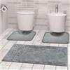 Comart - Set Tappeti Ocean Bagno - Tris Tappetini Bagno: Un Tappeto Rettangolare 45x75 cm + Due Giro Water o Bidet 45x75 cm - Soffici e Morbidi - Sottili e Antiscivolo - Lavabili in Lavatrice - Grigio