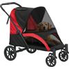 PawHut Passeggino per Cani Taglia Grande Pieghevole con Finestre a Rete, Cuscino e Guinzagli, 124x67x100 cm, Nero