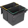 Emuca - Contenitore per la raccolta differenziata per cucina con fissaggio laterale, 2x24L, Acciaio e Tecnoplastica, Plastica grigio antracite