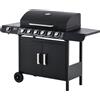 Easycomfort Barbecue a Gas con Coperchio, 7 Bruciatori da 20kW, Fornello Laterale e 2 Ruote, 135x50x100cm Nero