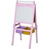 Easycomfort Lavagnetta per Bambini in Legno Rosa con Cavalletto 3 in 1: Lavagna Bianca, Nera e con Rullo Fogli di Carta