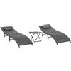 Easycomfort Lettini Prendisole Richiudibili con Cuscini Rimovibili e Tavolino Pieghevole, Set 3 Pz in Rattan, Grigio