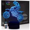Comiwe Lampada da Tavolo 3D Illusione Moto Motocross, Decorazione per la Casa LED, Lampada da Comodino con 16 Colori Cambianti e Telecomando, Regalo di Natale e Compleanno per Bambini Amanti delle
