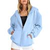 HUOQI Felpa da donna con zip completa, per le mezze stagioni, con cappuccio, casual, per l'inverno, per l'autunno e l'inverno, con cappuccio, Celeste., M