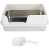 HUSHUI Lettiera In Acciaio Inox, Lati Alti Anti Spruzzatura Facile da Pulire Scatola di Lettiera per Gatti Piccoli Media (Piccolo bianco)