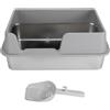HUSHUI Lettiera In Acciaio Inox, Lati Alti Anti Spruzzatura Facile da Pulire Scatola di Lettiera per Gatti Piccoli Media (Grigio di piccole dimensioni)
