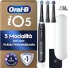 Oral-B iO 5 Spazzolino Elettrico, con 3 Testina di Ricambio, Custodia, Nero | 3 Testine di Ricambio per Spazzolino Elettrico, Ricaricabile, Custodia da Viaggio, Sensore di Pressione, Pulizia Denti