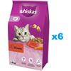 WHISKAS Adult 6x1,4 kg alimento secco completo per gatti adulti con carne di manzo