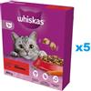 WHISKAS Adult 5x800g alimento secco completo per gatti adulti con carne di manzo