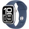 APPLE Smartwatch Watch Series 10 GPS, Cassa 42 mm in alluminio color argento con Cinturino Sport denim - S/M - MWWA3QL/A