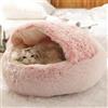 Sonhomay Cuccia per gatti rotonda in morbido peluche con cappuccio, a ciambella, soffice cuccia per animali domestici, auto-riscaldante, cuscino per interni per cani e gatti di taglia piccola e media, 60 x 60