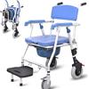 Aocay Sedia Comoda WC per Anziani con Rotelle, Pieghevole Sedia WC per Anziani, Multifunzione Sedia per Doccia Disabili con Braccioli e Schienale, Sedia a Rotelle per Doccia con WC, Portata 150kg