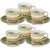 ARCA, Set 6 Tazzine da Caffè Apulia II con Piattino, Realizzate in Porcellana Decorata, Capacità 90 ml, 11x6 cm, Verde