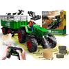 PENGBU RC Trattore telecomandato con rimorchio, trattore da 2,4 GHz, giocattolo telecomandato, trattore per bambini, trattore telecomandato con caricamento frontale, rimorchio, mucca, pecora e balle