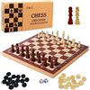 jiuzcare Scacchiera in Legno 24x24cm Professionale Scacchi Artigianale Scacchi da Viaggio Artigianale Pieghevole Portatile Giochi Scacchiere Set Torneo 3 in 1 Set di per Gioco Tavolo Adulti Bambini
