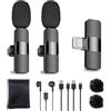 HZBWCO Microfono Lavalier Wireless per iPhone, Plug Play Microphone, Mini Clip On Mic per Podcast Facebook Vlogging TikTok Youtube Registrazione Video - 2 Mic