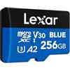 Lexar Blue Scheda Micro SD 256GB, fino a 160 MB/s in lettura, scheda microSDXC UHS-I, C10, U3, V30, A2, video Full-HD e 4K, scheda di memoria ad alta velocità per smartphone/tablet/action camera