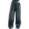 BILIKEYU Jeans da ragazza a gamba larga streetwear denim retrò jeans bambini pantaloni cargo a vita alta baggy jeans con tasche primavera taglio dritto pantaloni per il tempo libero, Blu, 12-13 Anni