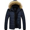 LEOCLOTHO Giacca Piumino da Uomo Invernale Caldo Corto Cappotto Giacche Colletto in Pelliccia Sintetica Cappotti Blu XS