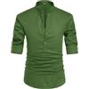 QUEZHU Camicia Uomo in Lino Cotone Maniche Lunga Estiva Camicie Coreana Henley Camicette da Uomo Casual con Bottoni Camice Regular Fit per Spiaggia Verde XL
