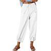 Joligiao Pantaloni Estivi Donna Pantaloni Lino 7/8 Dettaglio a Bottoni Pantalone Casual Coulisse Regolabile Pantalone Larghi Tasche Laterali e Elastico in Vita Leggeri Donna Comodi Eleganti