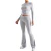 DOULAFASS Set lounge da donna a maniche lunghe e pieghevoli, per yoga, per il tempo libero, per il fitness, # 1 grigio chiaro., L