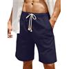 QUEZHU Pantaloncini da Uomo in Cotone e Lino Pantaloni Corti con Tasche Estivi da Uomo Baggy con Coulisse per Spiaggia Sport Bianco XL