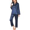 Reliwel Set di pigiami da donna in seta e raso, a maniche lunghe, con bottoni, due pezzi, pigiami in seta per donne, set di pigiami, abbigliamento da notte, abbigliamento da casa per primavera estate