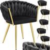 TecTake® Set di 6 Sedie da Pranzo con Braccioli, Sedie Soggiorno in Velluto Extra Fine, Design Elegante a Nodo, Poltrone Velluto con Morbida Imbottitura, Sedie per Sala da Pranzo Versatili - Nero/Oro