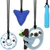 CLDY Set di 4 collane sensoriali da masticare per bambini autisti/ADHD/adulti | Ciondoli in silicone senza BPA (abbigliamento blu bradipo) - Collana anti-stress per bambini 3-11 anni - Maglia sensoriale
