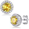 Bestyle Orecchini Donna Argento 925 con Pietre Portafortuna 12 Mesi Orecchini Donna Punto Luce con Zirconi Tonda Giallo Citrino Regalo per Donne