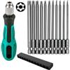 Ksvaye 12 Pezzi Magnetici Cacciaviti Torx Set, 100mm Lunghe 1/4 Gambo Esagonale Punte Torx Elettriche Set, Acciaio Legato S2 Inserti Torx con Manico, T6-T40 Magnetici Cacciavite Torx Bit