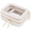 Prite Grande Beauty Case Trasparente Borsa per il Trucchi a Doppia Faccia Pochette Impermeabile per la Toilette da Viaggio Elementi Essenziali e Organizer per Auto con Cerniere e Scomparti (Beige)