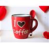generico TAZZINA CAFFE' IN CERAMICA CON CUCCHIAINO INTEGRATO, CON SCRITTA "I LOVE COFFEE", Altezza 6.5CM, CAPIENZA 65 ML. (Bianco_rosso)