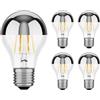 ledscom.de 5x lampadina LED E27, A60, bianco caldo (2700 K), 6 W, 667lm, specchio frontale (argento)